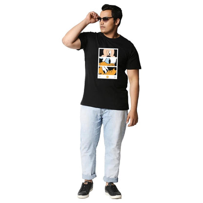 Bewakoof Mens Mickey Trio Call (DL) Graphic Print 100% Cotton Plus Size T-Shirt- Regular Fit, Round Neck, Half Sleeve Black