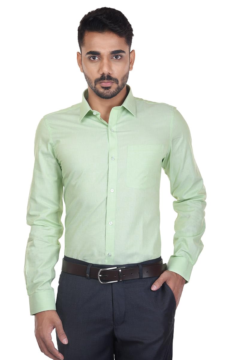 Turtle Men 100% Cotton Silm Fit Pista Green Solid Formal Full Sleeve Shirt