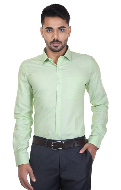 Turtle Men 100% Cotton Silm Fit Pista Green Solid Formal Full Sleeve Shirt