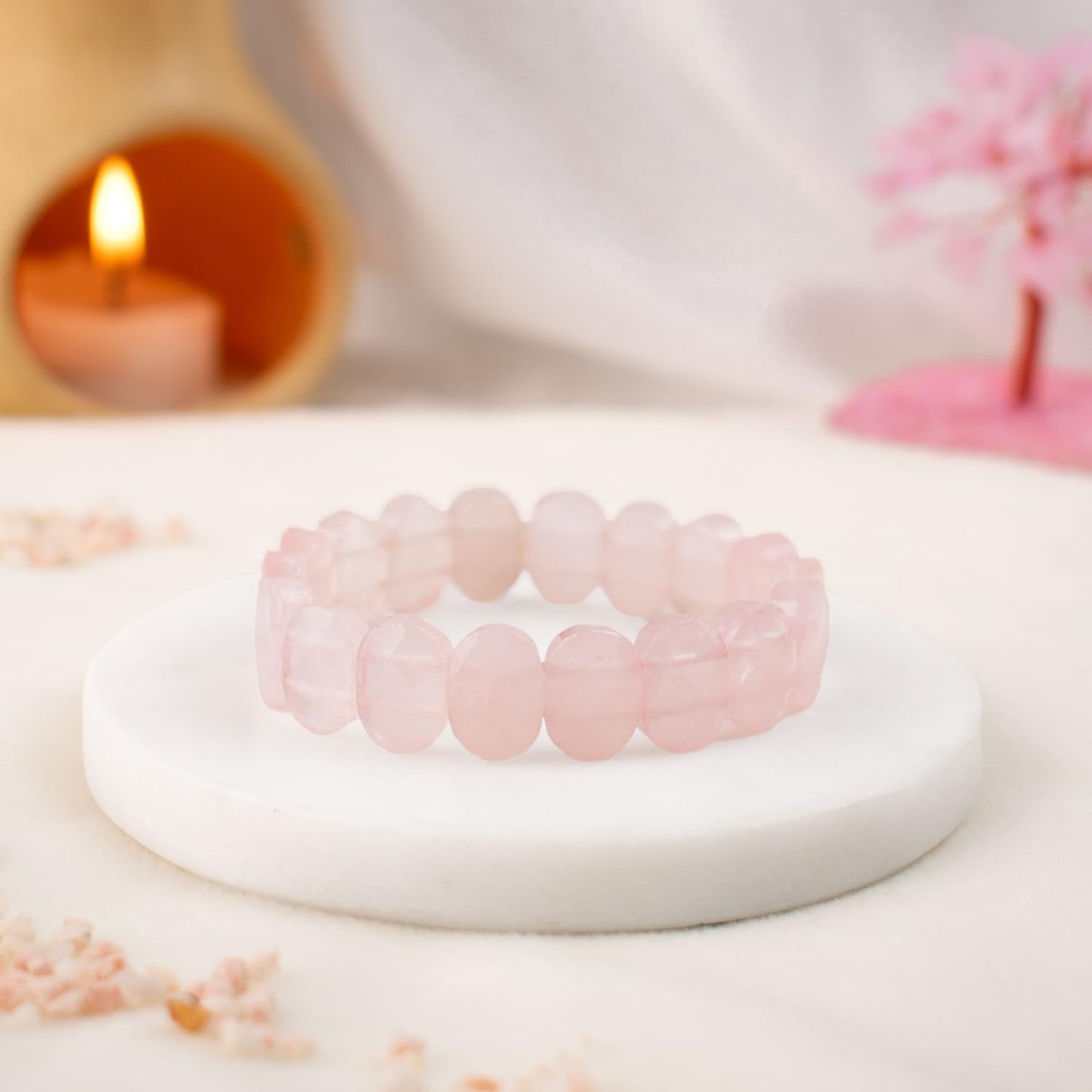 Astrotalk Rose Quartz Flat Bead Stretchable Bracelet | Rose Quartz Crystal for Women | Crystal Jewellery For Love, Calm & Emotional Balance | Gift For Women & Girls | Valentine Gift for Girlfriend