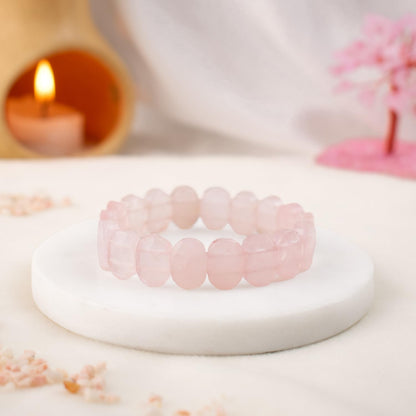 Astrotalk Rose Quartz Flat Bead Stretchable Bracelet | Rose Quartz Crystal for Women | Crystal Jewellery For Love, Calm & Emotional Balance | Gift For Women & Girls | Valentine Gift for Girlfriend