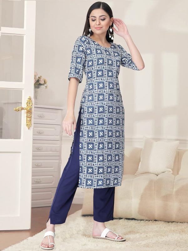 Pinkmint Kurta Set for Women Cotton Printed Straight Kurta with Pant (Pack of 1)