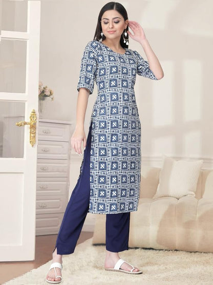 Pinkmint Kurta Set for Women Cotton Printed Straight Kurta with Pant (Pack of 1)