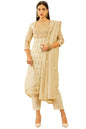 Soch Womens Off White Chanderi Sequinned Embellished Printed Suit Set