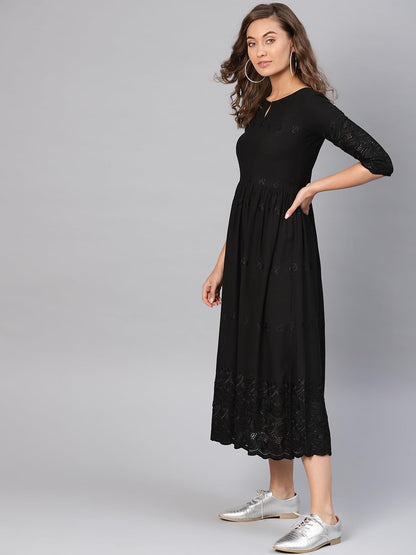 Libas WomenS Viscose Rayon A-Line Long Casual Dress (8404Mj_Black