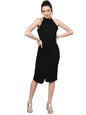 Shasmi Polyester Blend Bodycon Knee-Length WomenS Elegant Halter Neck Pleated Flounce Sleeveless Midi Dress (Dresses For Tops_B