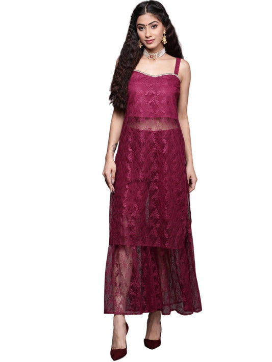 Varanga Women Delicate Lace Kurta Set Paired with Garara