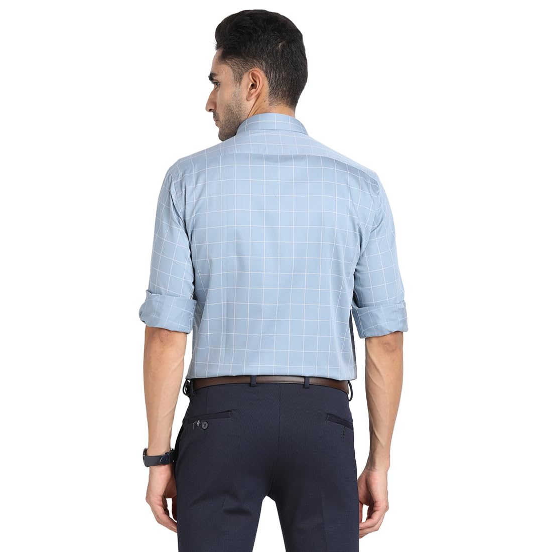 Turtle Men 100% Cotton Slim Fit Light Blue Checkered Formal Shirt