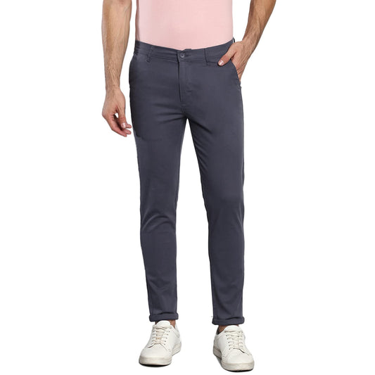 Dennis Lingo Solid Cotton Mens Casual Trouser, Tapered Fit, Mid Rise, Stretchable Ankle Length Chino Trousers Steel Grey