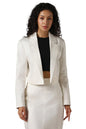 Hubberholme Women Solid-Crop Length Oversized Notch Lapel Collar Full Sleeve Blazer White