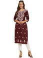 Ekasya WomenS Soft Cotton Slub Floral Embroidered Kurta With Round Neck 3/4 Sleeve Calf Length | Kurti For Women Cotton | E1572