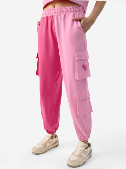 The Souled Store in A Heart Beat Women and Girls Pink Graphic Printed Regular Fit Joggers