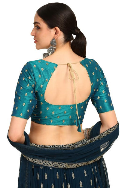 Soch Womens Teal Zari Embroidered Art Silk Padded Blouse With Sequins