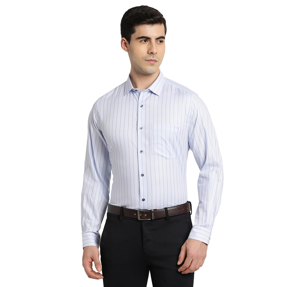 Turtle Men 100% Cotton Striped Slim Fit Light Blue Formal Shirt
