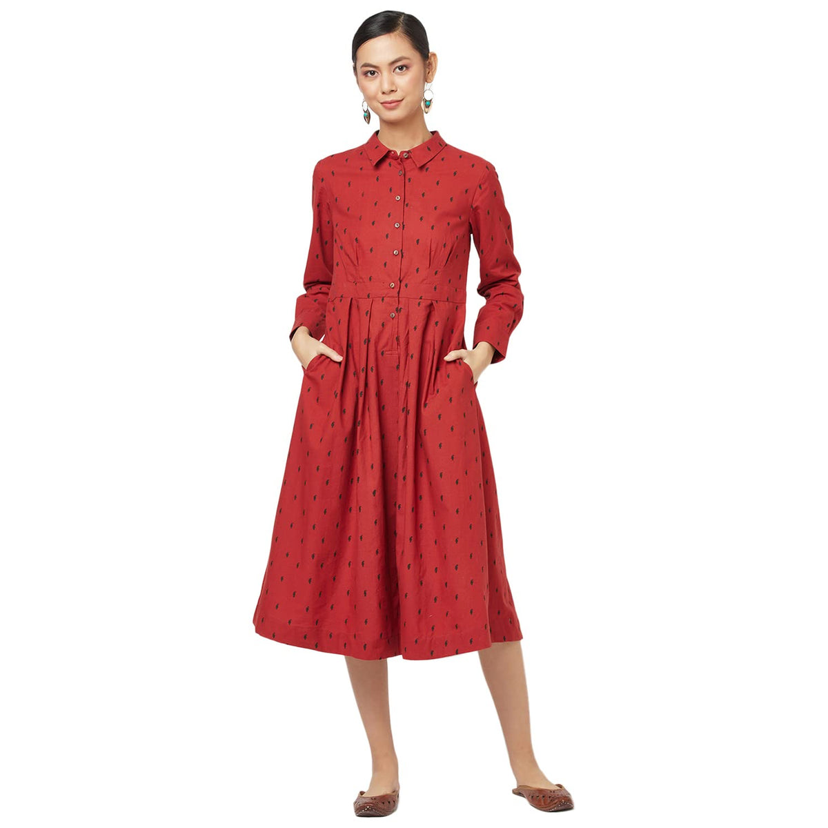 Fabindia Women Block Printed Dress Cotton_S Red