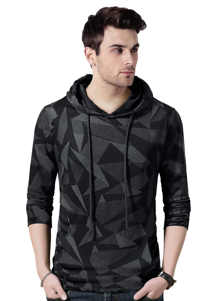 Eyebogler MenS Hooded Neck Full Sleeves Printed Regular Fit T-Shirt