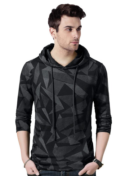 Eyebogler MenS Hooded Neck Full Sleeves Printed Regular Fit T-Shirt