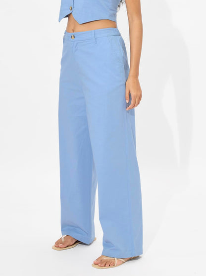 The Souled Store Linen Pants Originals: Carolina Blue Women and Girls Straight Fit Cotton Linen Comfortable Trendy Pants