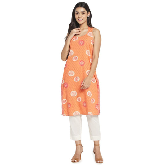 Fabindia Women's Cotton Slim Kurta (102431101_Peach