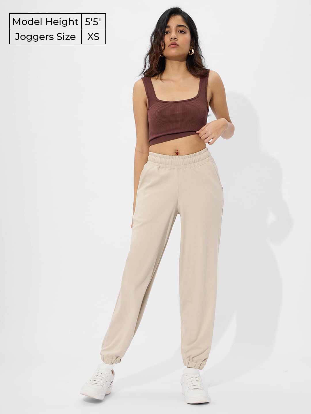 The Souled Store Solids: Off-White Women and Girls Pull On Cotton Blend Regular Fit Joggers