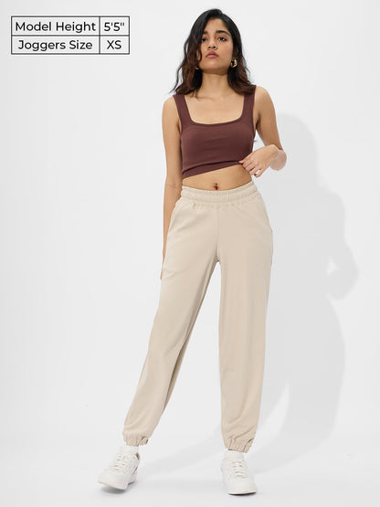 The Souled Store Solids: Off-White Women and Girls Pull On Cotton Blend Regular Fit Joggers
