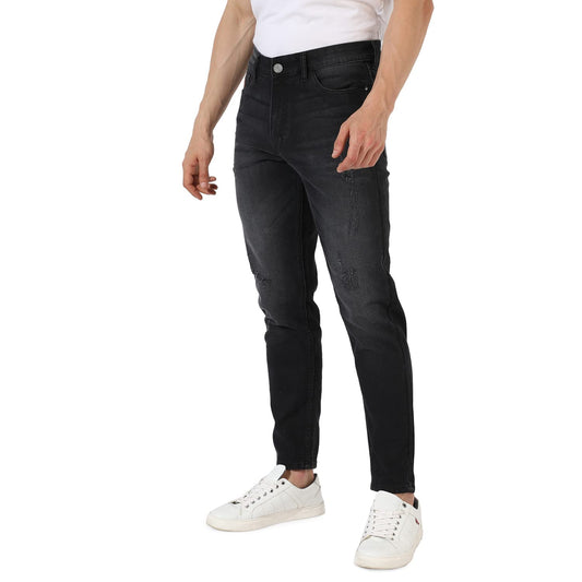 Campus Sutra Mens Classic Black-Washed Solid Patterned Regular Fit Denim Jeans, Premium Mid-Rise Cotton Stretchable Crafted wit