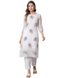 Ekasya WomenS Georgette Straight Cut Round Neck Kurta With Beautiful Floral Embroidery Work - Elegant Design, Comfortable Fit,