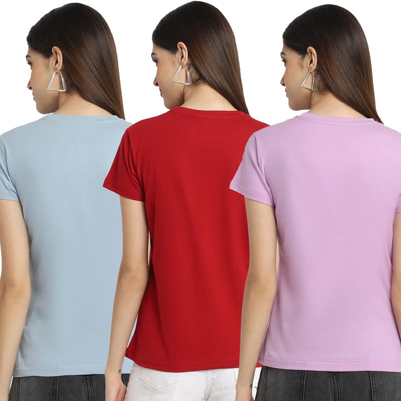 Preneum Womens Cotton Regular Fit Latest Graphic Stylish Printed Short Sleeves Casual T-Shirt || Latest Trendy & Style (Pack 3)