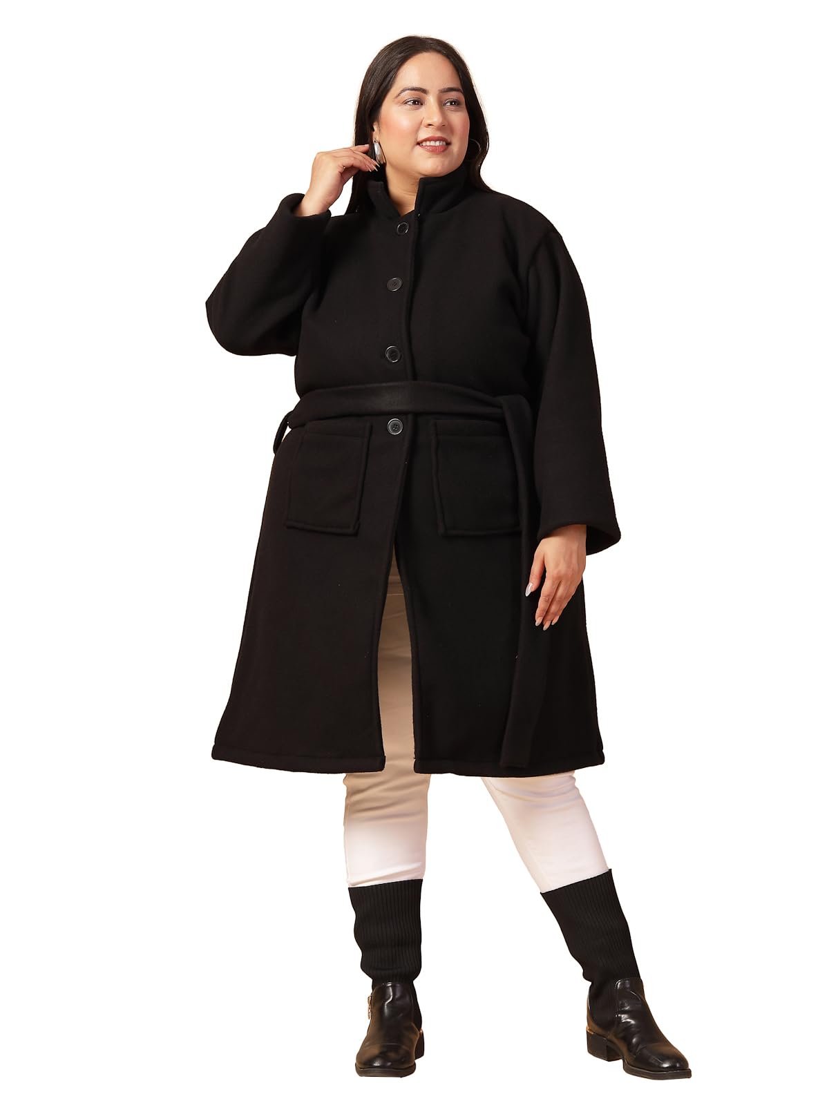 Rigo Cotton Full Sleeves Plus Size Long Overcoat for Women | Plus Size, Lapel Collar Womens Jacket | Winter Wear Over Coat for