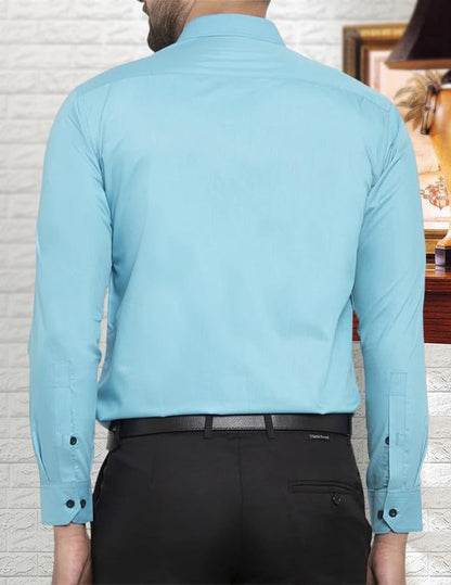 Pinkmint Casual Shirt for Men Stylish Mens Shirt Soild Regular Fit Long Sleeve Formal Wear Aqua Blue