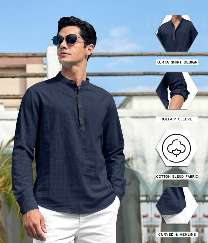 Macsivo MenS Cotton Polyster Blend Solid Short Kurta With Mandarin Collar Full Sleeve Button Closure Curved Hem Regular Fit | S