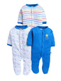 BUMZEE Baby Boys Cotton Full Sleeves Pack of 3 Sleepsuit Royal Blue & White - New Born (Peb11020A-rbl)