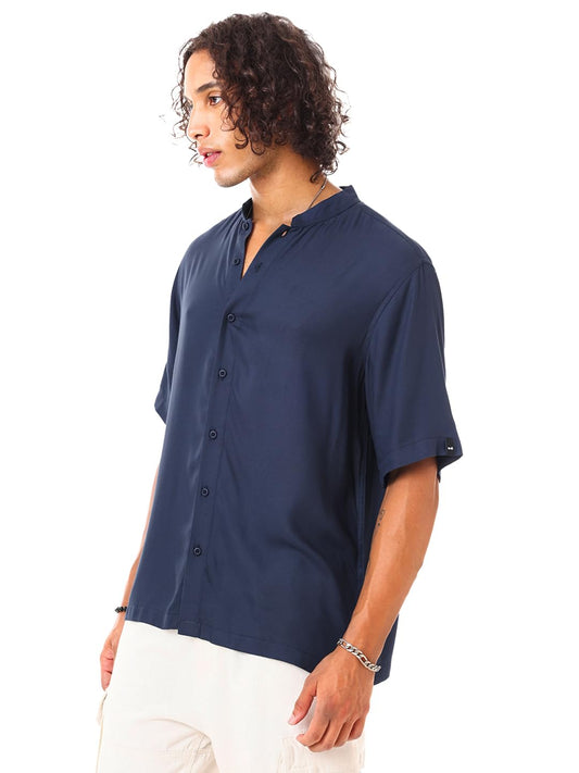 Bewakoof Mens Solid Super Loose Shirt_586206_Blue_XL