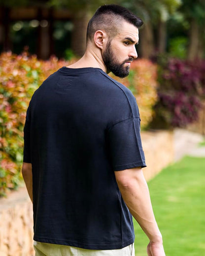 Noble Monk Loose Fit Round Neck T-Shirt For Men Navy Blue