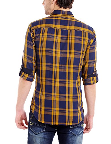 Dennis Lingo MenS Cotton Mustard Checkered Slim Fit Full Sleeves Spread Collar Casual Shirt
