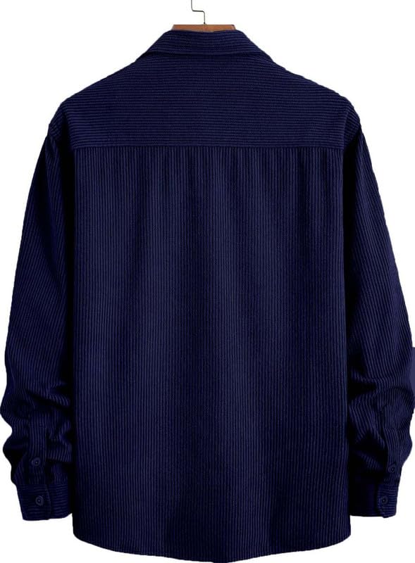 Deelmo MenS Full Sleeve Corduroy Shirt | Stylish Textured Casual Button-Down Shacket For Autumn Winter | Dual Pocket Front Desig