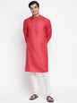 Fabindia Men Silk Woven Long Kurta Red_XS