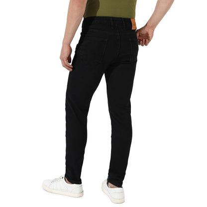 Campus Sutra Mens Black Zip Detail Slim Fit Denim Jeans | Stretchable Cotton Mid-Rise Denim Jeans Crafted with Comfort Fit and