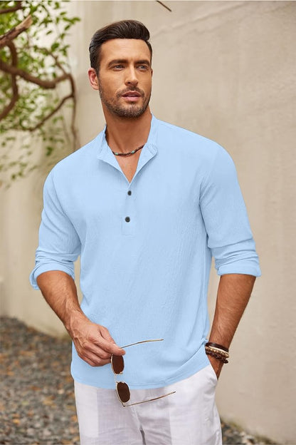 Zartha MenS Regular Fit Solid Pattern Cotton Blend Kurta With Spread Collar Long Sleeve And Standard Length | Shirt For Man Sky