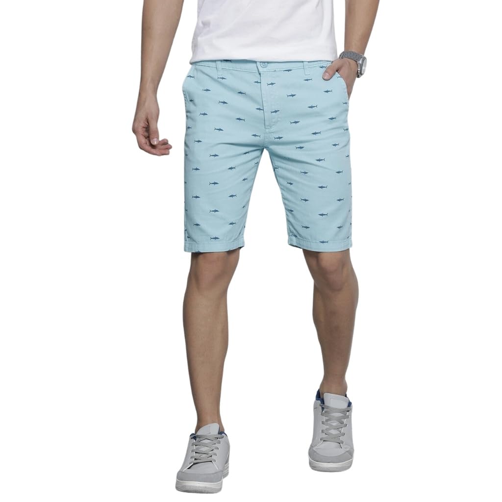 The Indian Garage Co Men Slim Fit Printed Mid-Rise Shorts Sea Blue