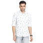 Turtle Men Cotton Linen White Printed Slim Fit Full Sleeve Casual Shirt