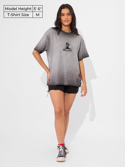 The Souled Store Killing It Women and Girls Short Sleeve Round Neck Black Graphic Printed Cotton Oversized T-Shirts