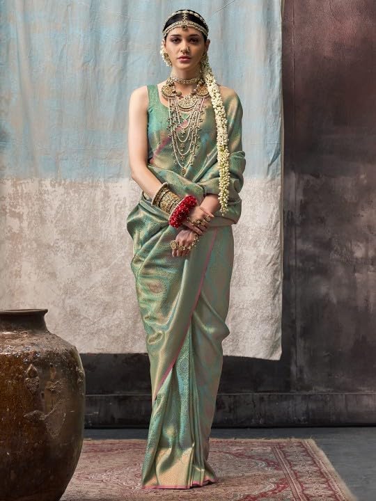 Madhuhansh Womens Kanjivaram Patola Silk Designer Saree With Unstitched Blouse Piece Perfect For Wedding And Festive Occasions L