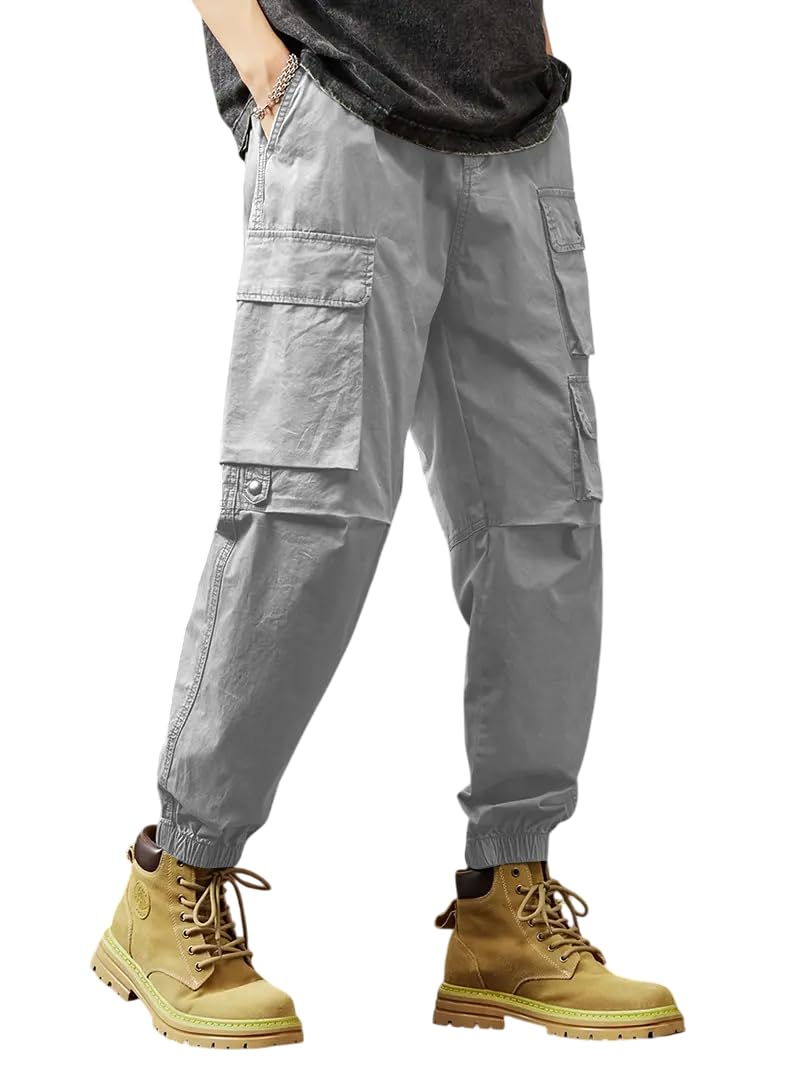 TAGAS Men Cotton Cargo Trouser ||Joggers Cargo for Men|| Mens Multi Pocket Cargos Pants||MC-17 Light Grey