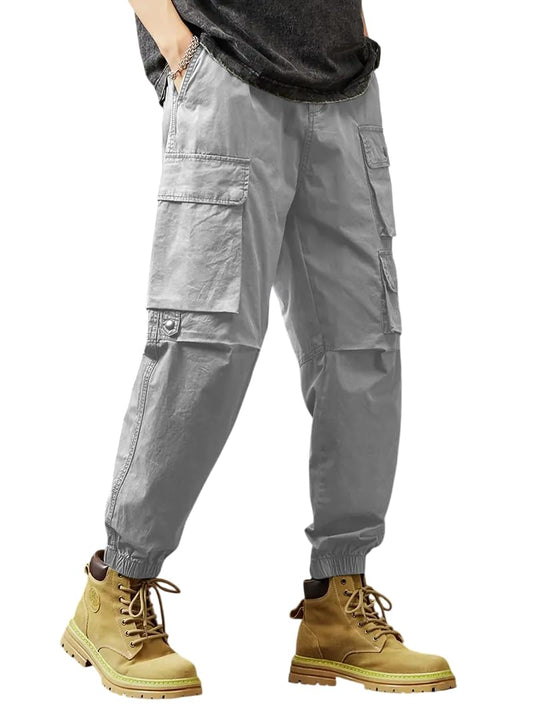 TAGAS Men Cotton Cargo Trouser ||Joggers Cargo for Men|| Mens Multi Pocket Cargos Pants||MC-17 Light Grey