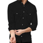 Rebelify MenS Cotton Shirt With Pockets Full Sleeves Collared Neck Solid Pattern Botton Down Closure Regular Fit And Standard L