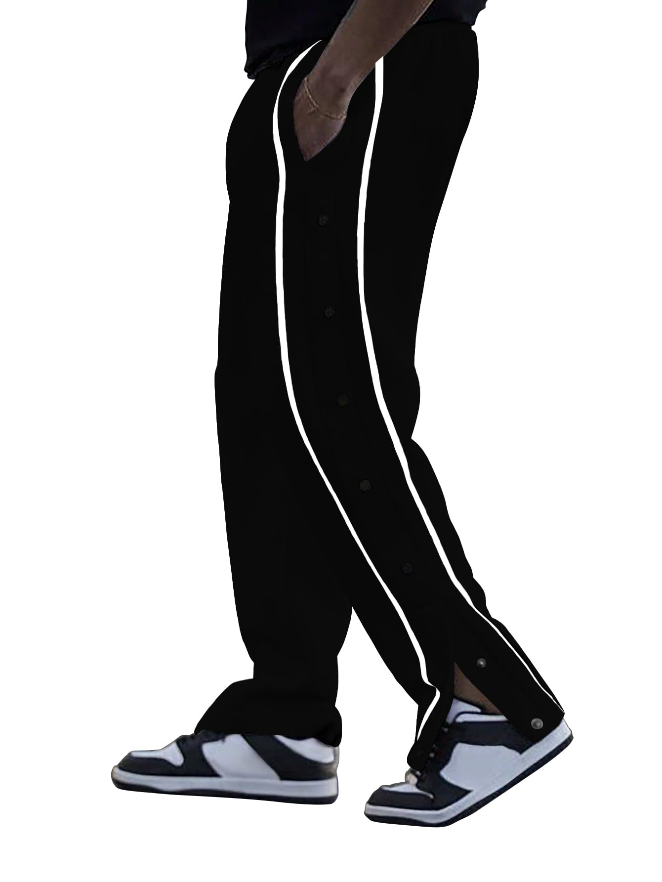 AVANOVA MansBlack Athletic Track Sweatpants Side Button Snap Closure Retro Sports Training Gym Running Workout Casual Street St