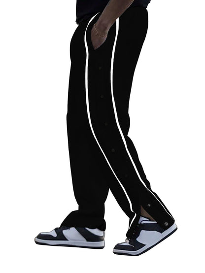 AVANOVA MansBlack Athletic Track Sweatpants Side Button Snap Closure Retro Sports Training Gym Running Workout Casual Street St