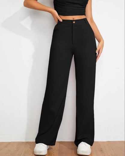Toochki Women Straight Fit Spandex Blend Solid Trousers Black