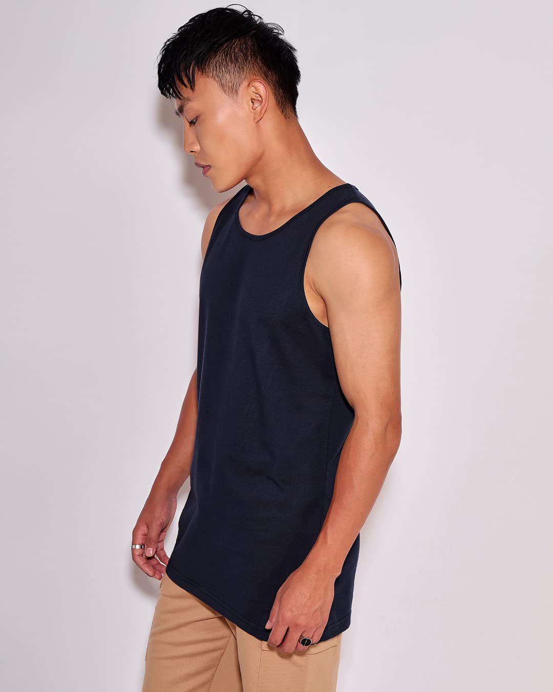 Bewakoof Mens Solid 100% Cotton Vest- Regular Fit, Round Neck, Sleeveless Blue
